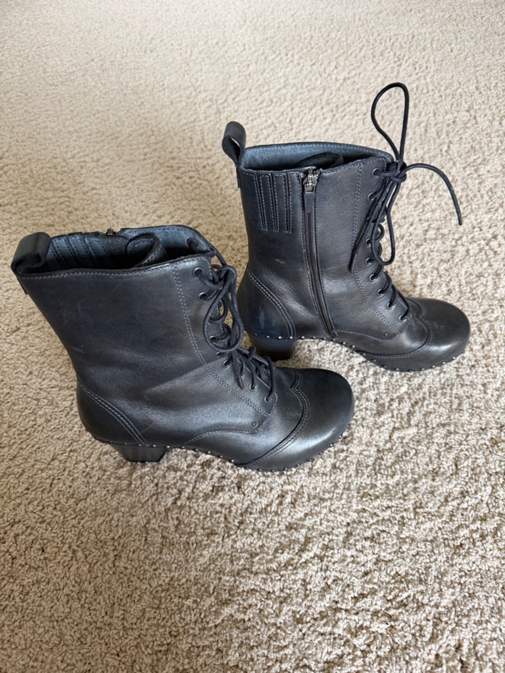 Dansko Black Leather Lace-Up Heeled Boots - Picture 1 of 6